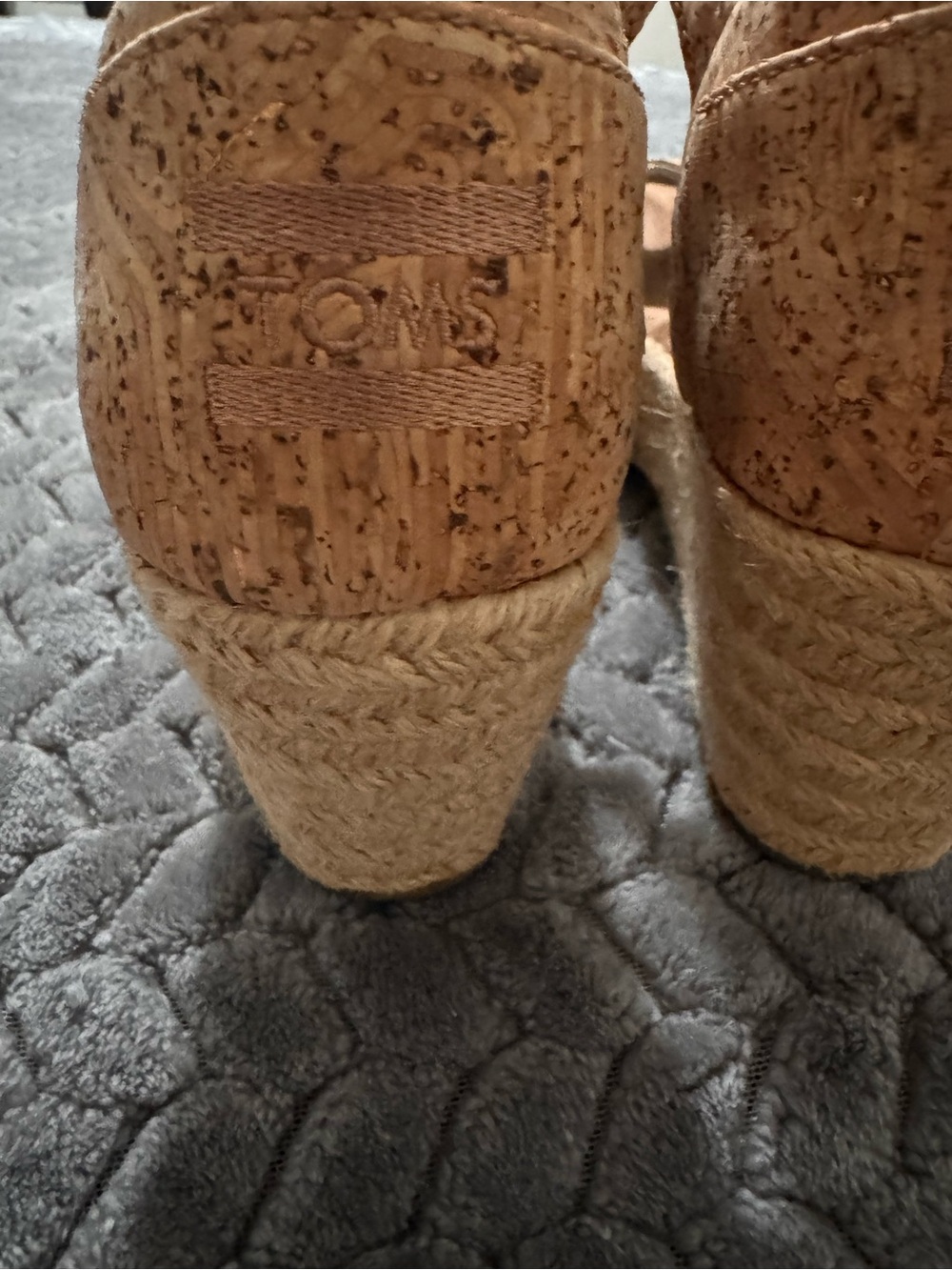 TOMS Cork Wedge Sandals in Tan with Ankle Strap - Picture 4 of 9